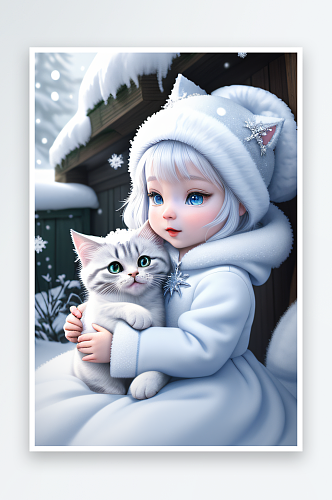 可爱的宝贝猫咪化身雪后女王皮克斯风格