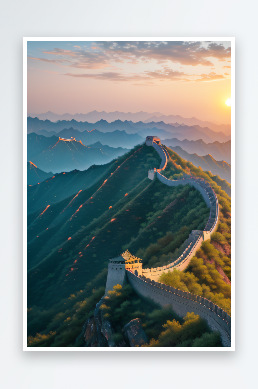 长城壮丽景色瑰丽如梦似幻素材