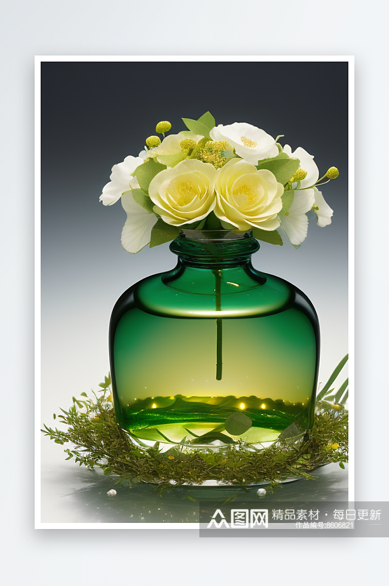 绿瓶插花优雅自然的融合素材