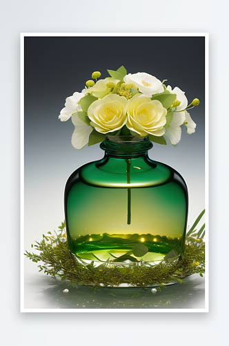 绿瓶插花优雅自然的融合