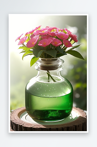 绿瓶插花优雅自然的融合