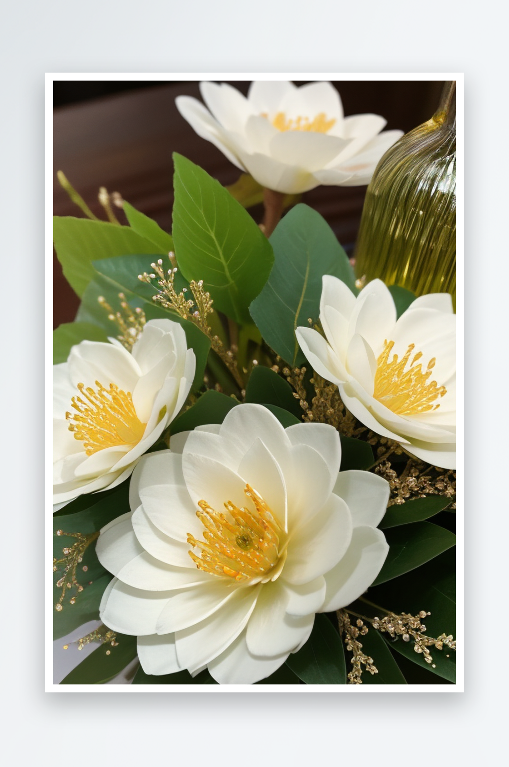 绿瓶插花优雅自然的融合素材