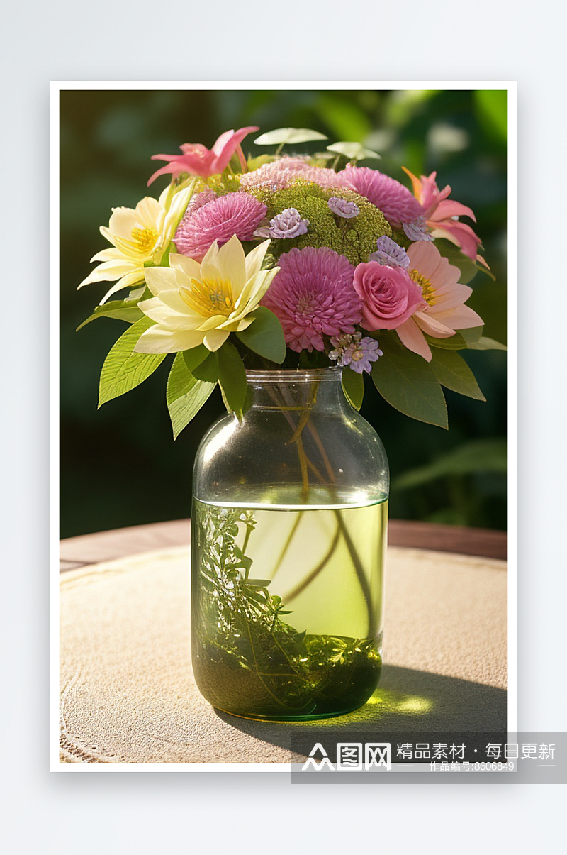 自然之美绿瓶插花的优雅艺术素材