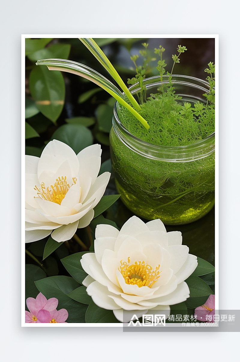 绿瓶插花自然与艺术的完美结合素材