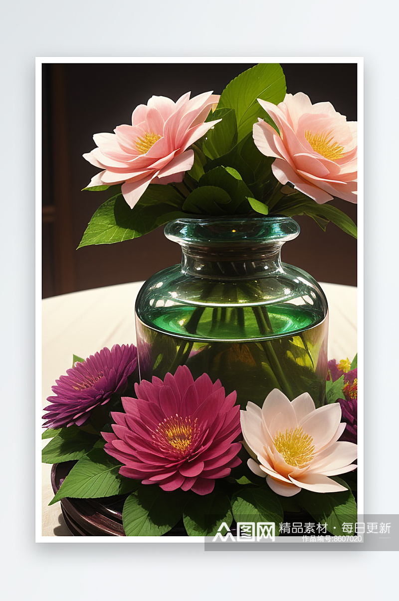 自然的艺术绿瓶插花的优雅展示素材
