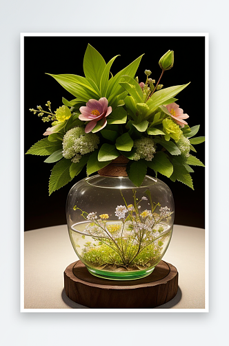 自然的艺术绿瓶插花的优雅展示