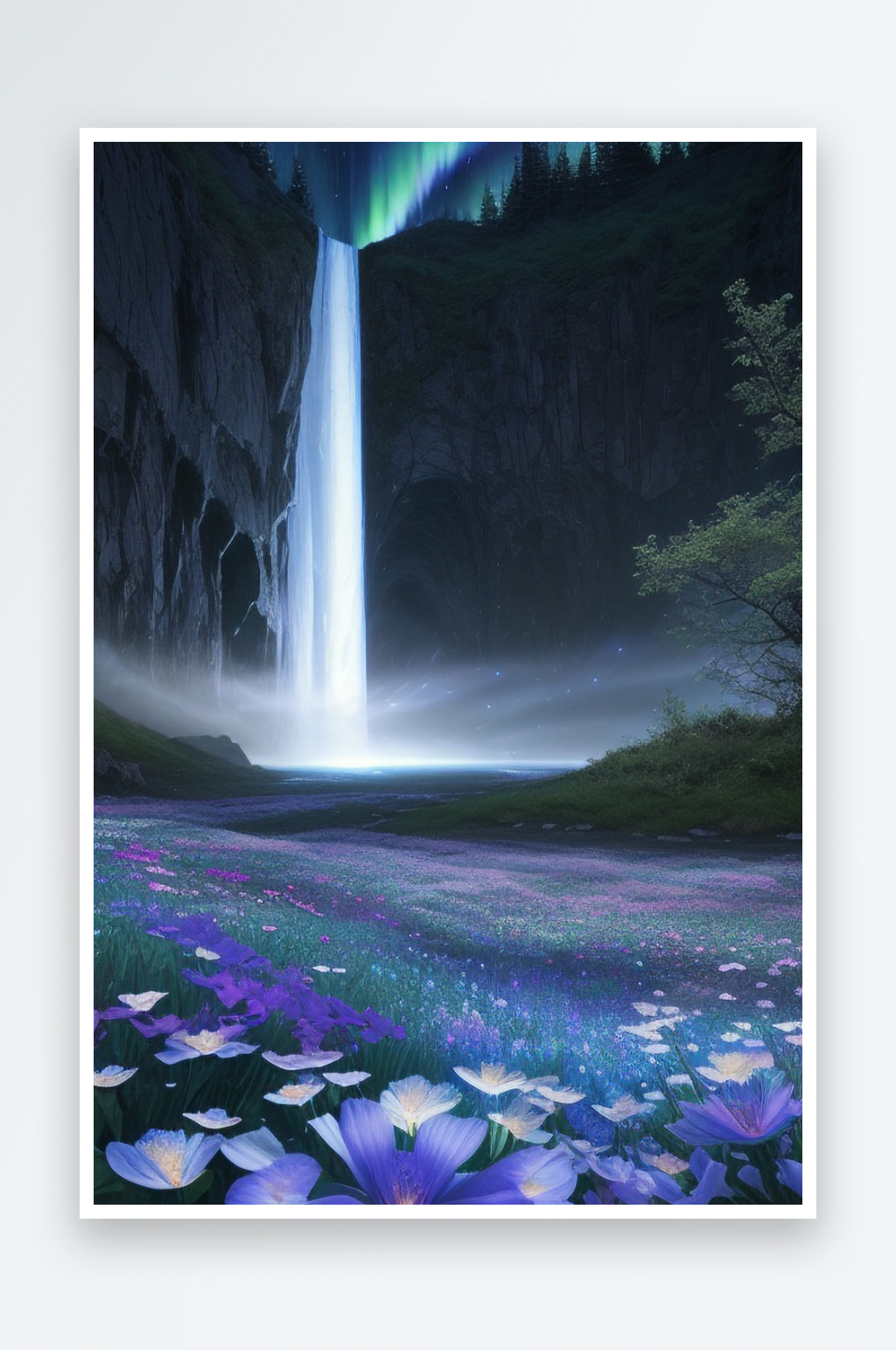 奇幻浮云蓝色水晶花瀑布夜极光素材