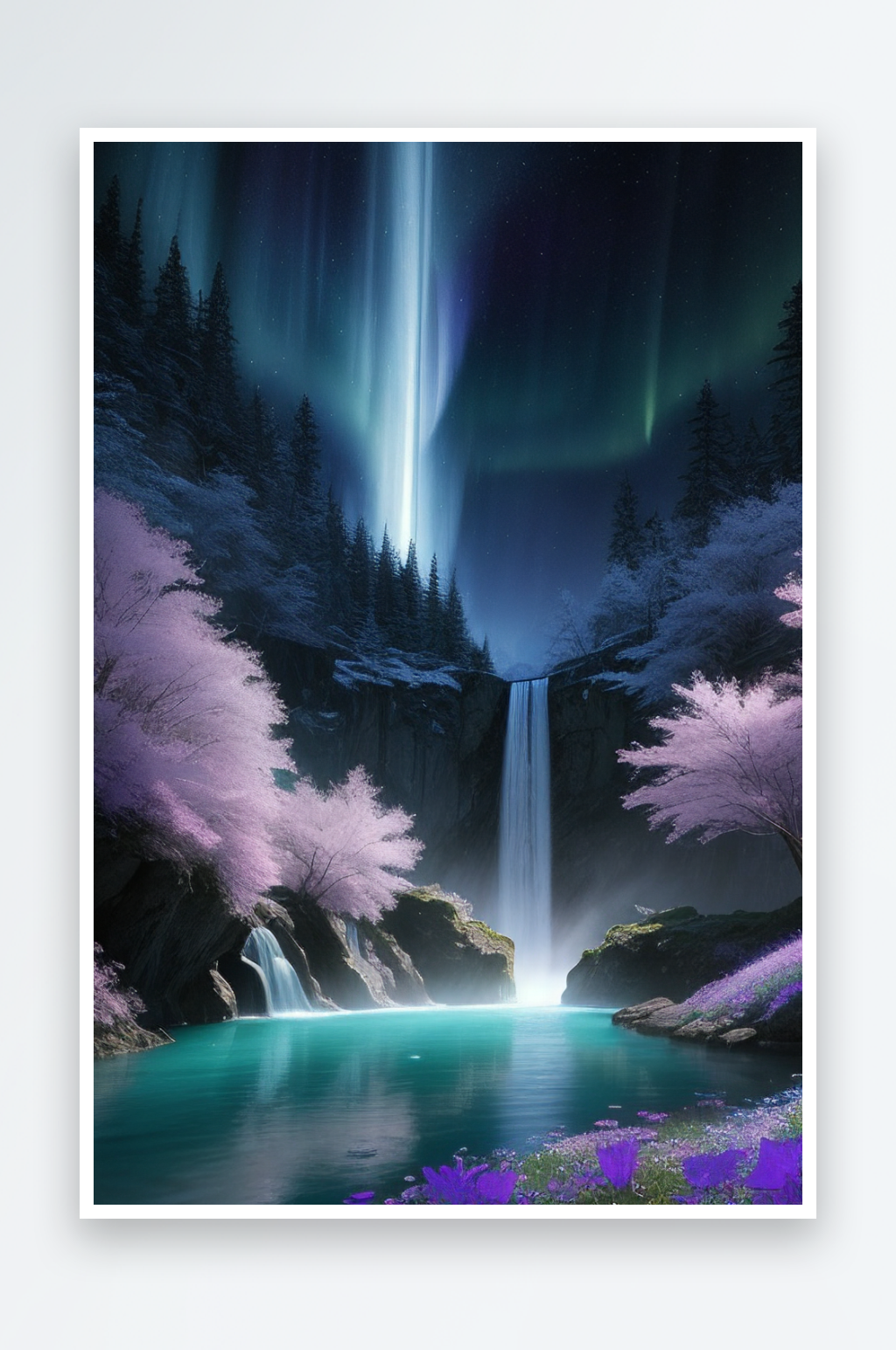 奇幻浮云蓝色水晶花瀑布夜极光素材
