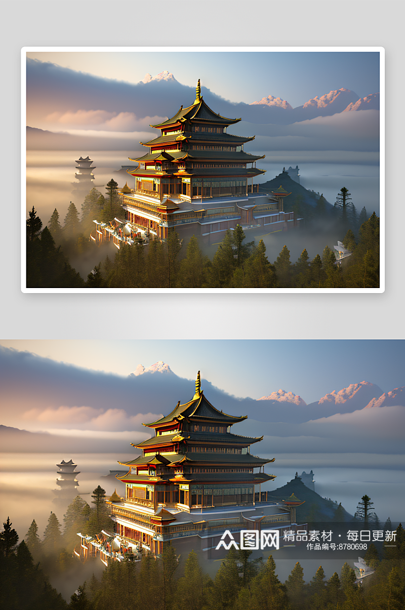 雾中的中国宫殿高清细节展现奢华与美丽素材
