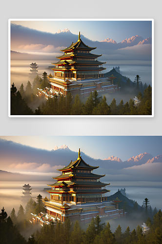 雾中的中国宫殿高清细节展现奢华与美丽