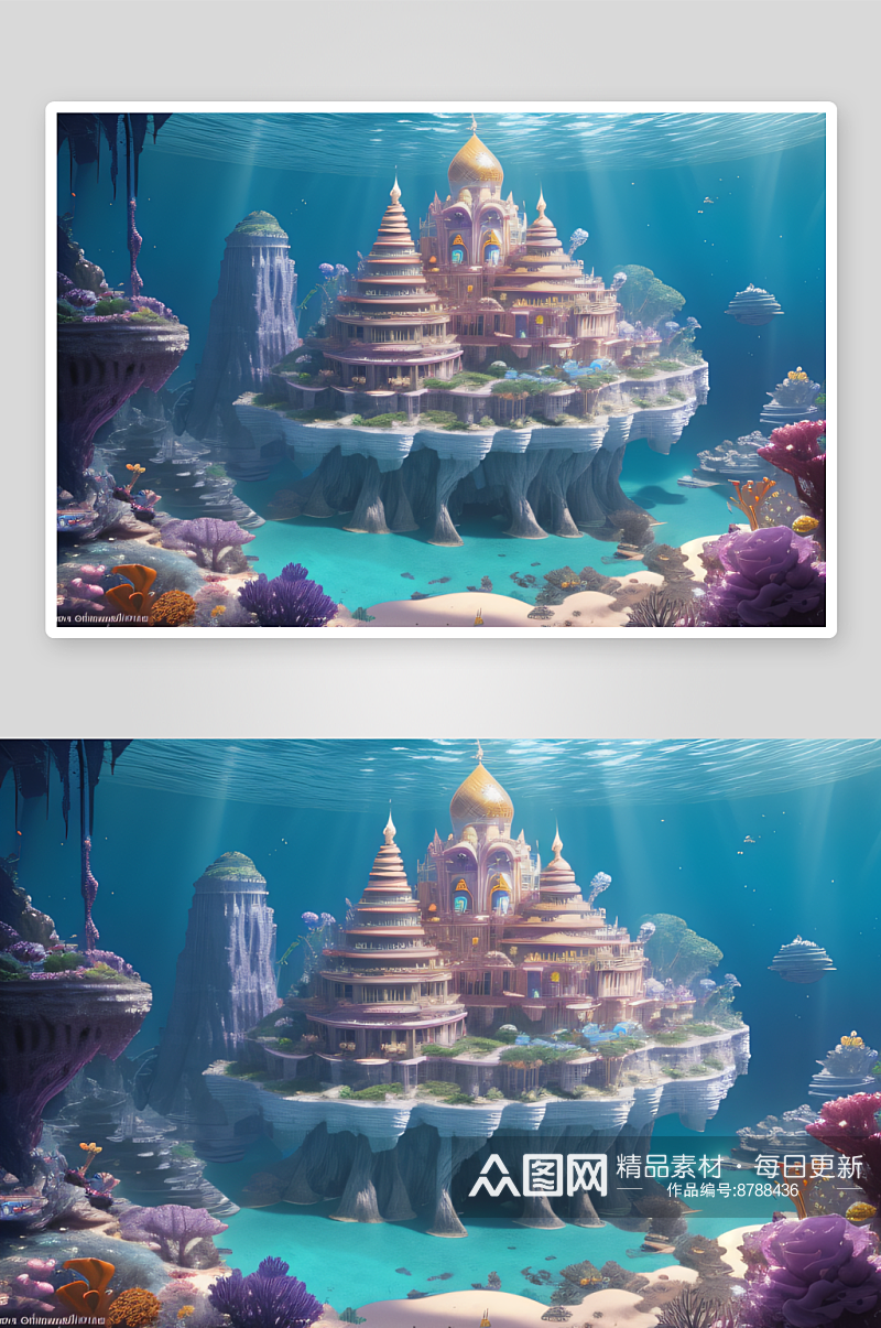 史诗级构图海底壮丽琥珀宫殿素材