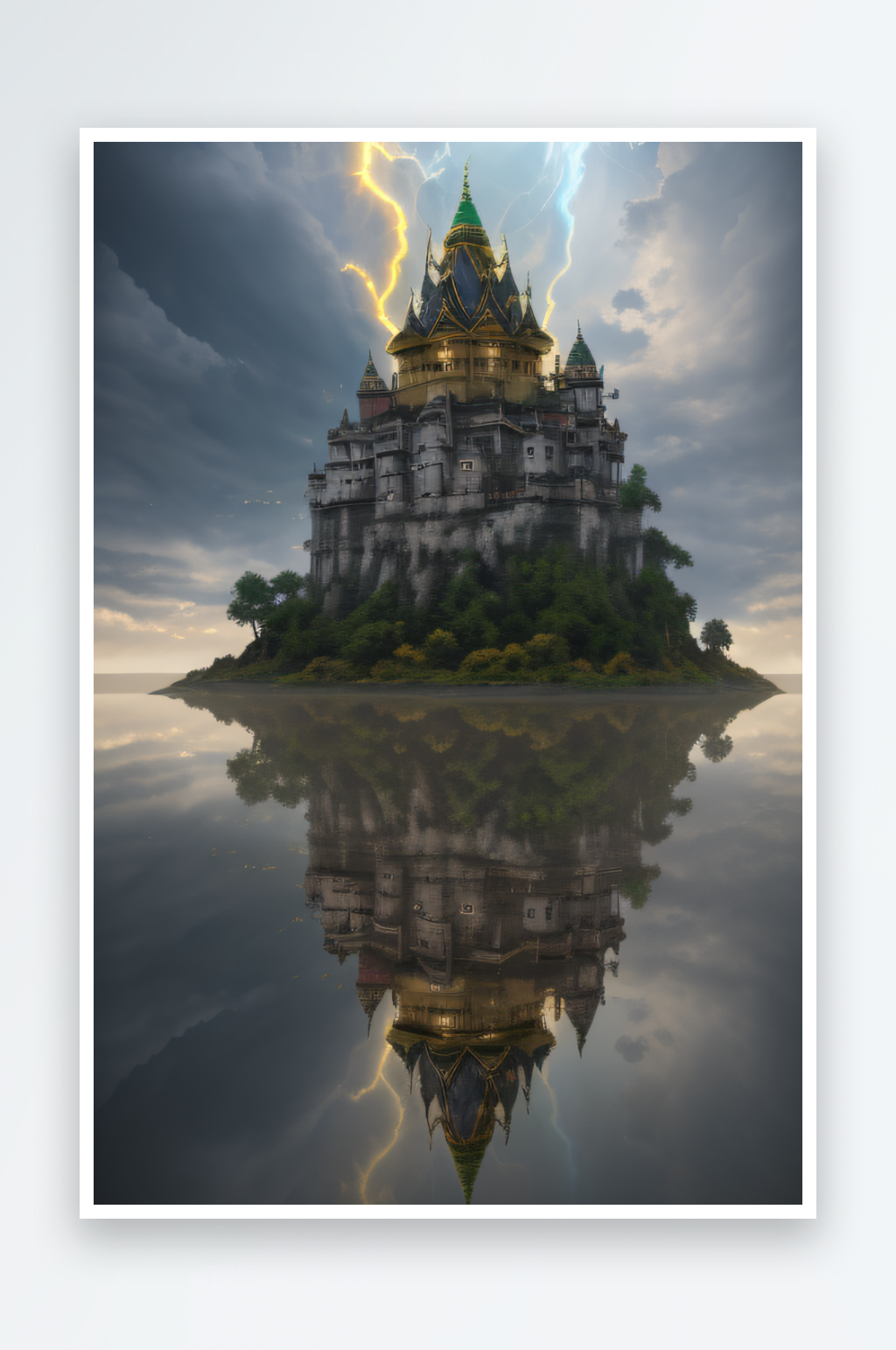 3D魔法景观金殿云瀑的壮丽效果素材