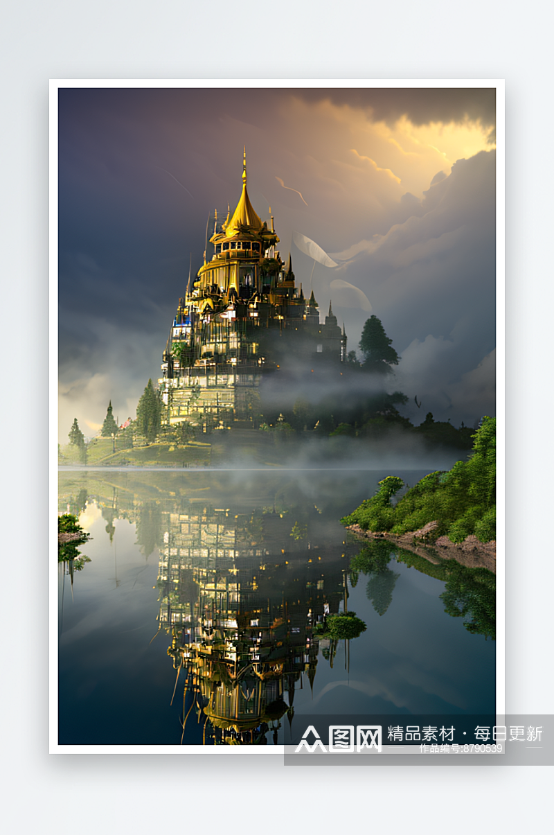 魔法宫殿3D高清下的金殿云瀑素材