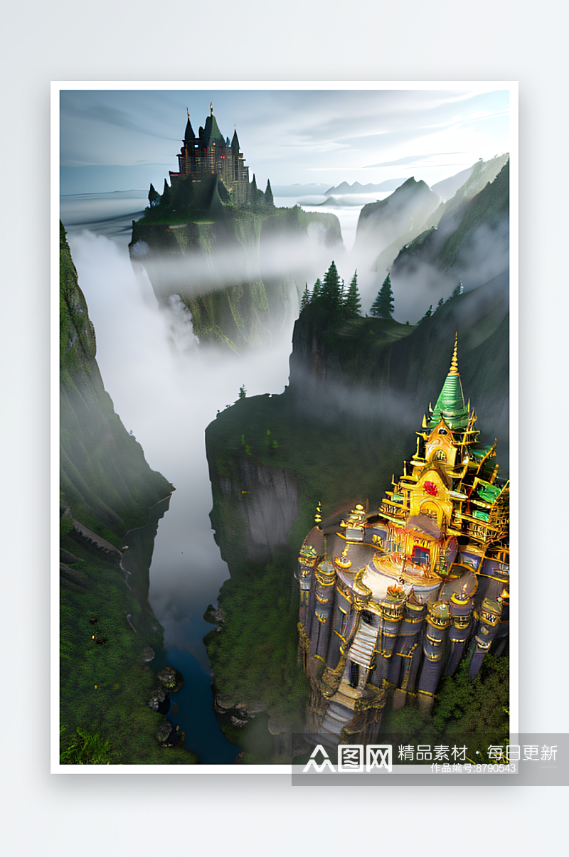 魔法宫殿3D高清下的金殿云瀑素材