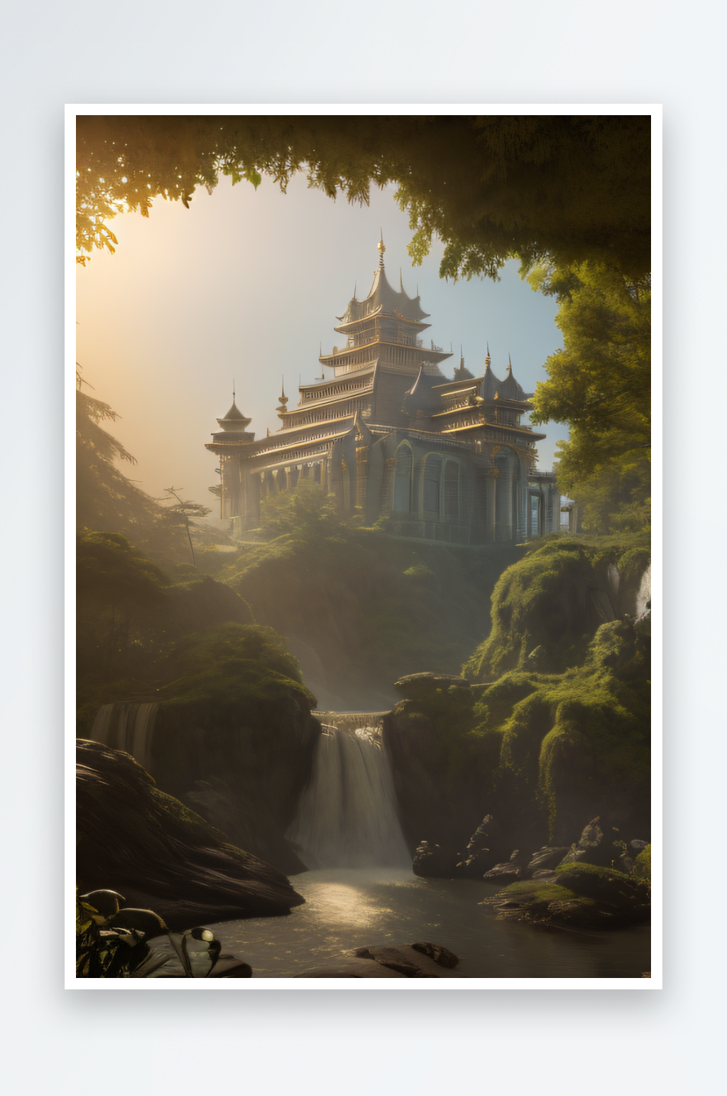 美妙瀑布与红木森林的奇幻画境素材