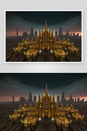 哥特式科幻蜂巢城市的雄伟空中视角