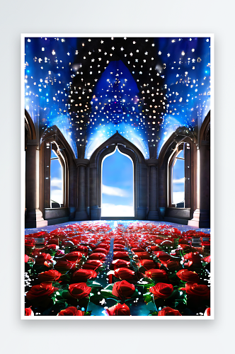 超高清水晶宫殿红玫瑰与梦幻泡泡