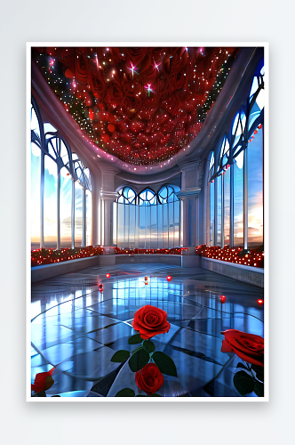 超高清水晶宫殿红玫瑰与梦幻泡泡