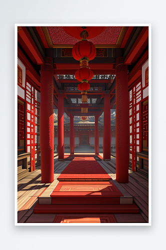神奇幻想中的红宝石装饰的中国古宫殿