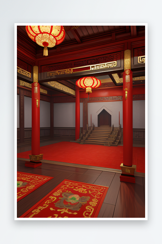 红宝石梦幻中式宫殿中的动漫风格装饰