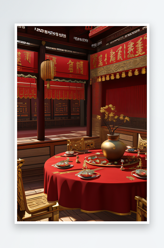红宝石梦幻中式宫殿中的动漫风格装饰