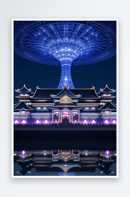 中国水晶宫殿银色月光下的瑰丽光芒