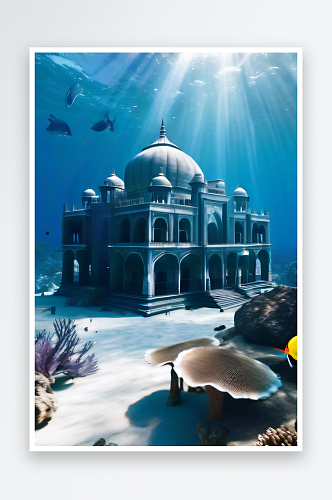 珊瑚海底世界太阳光线下的泰姬陵宫殿