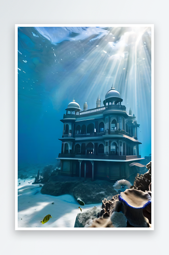珊瑚海底世界太阳光线下的泰姬陵宫殿