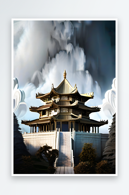 金顶白柱华丽的中国宫殿