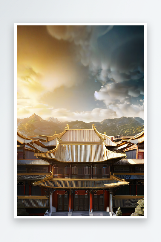 金顶白柱华丽的中国宫殿