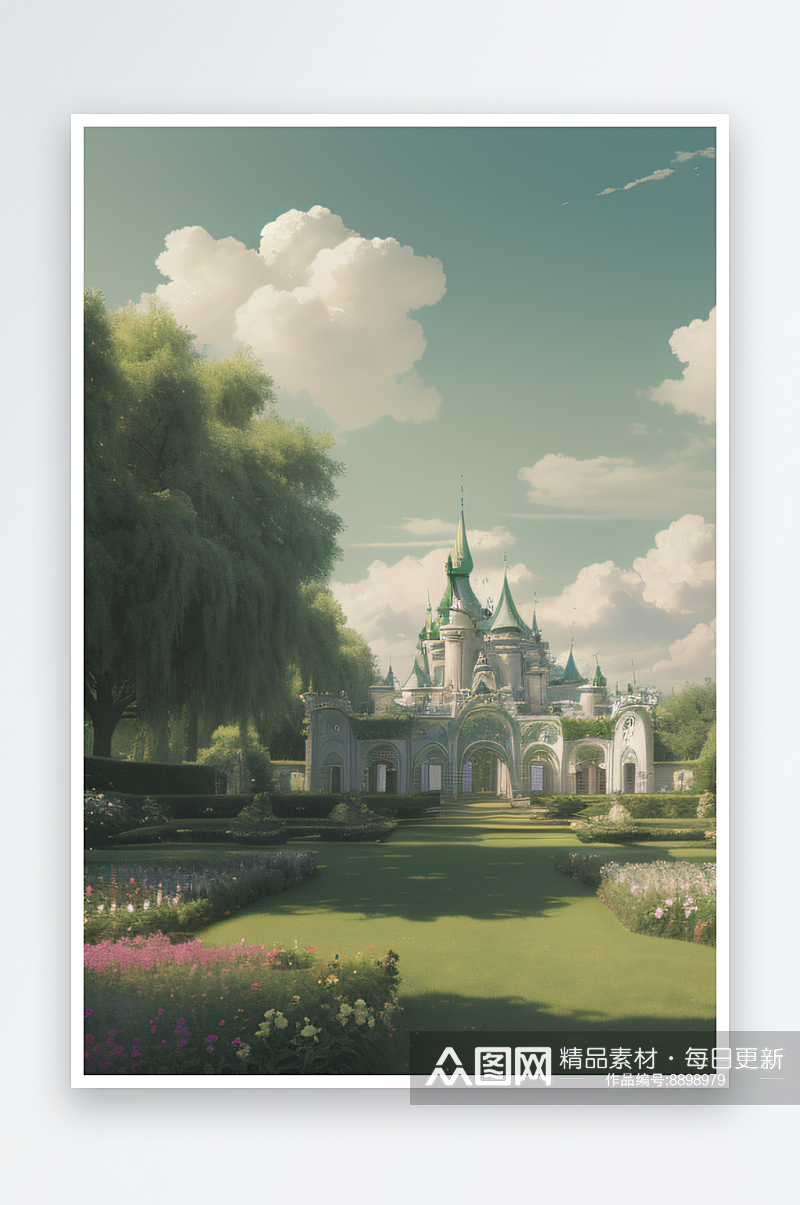 宫殿花园夏日绿云下的童话世界素材