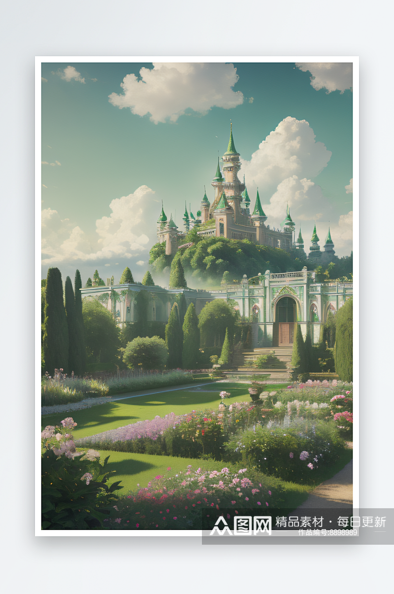 宫殿花园夏日绿云下的童话世界素材