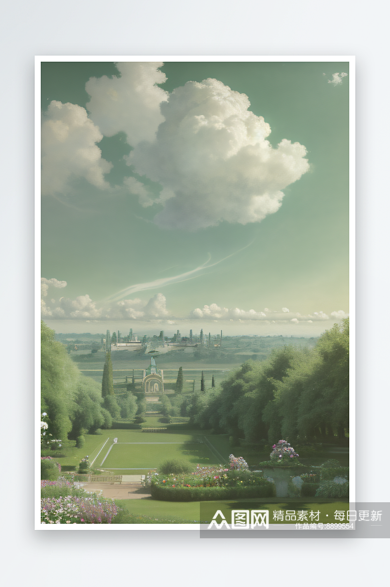 绿云下的艺术之美夏日花园宫殿素材