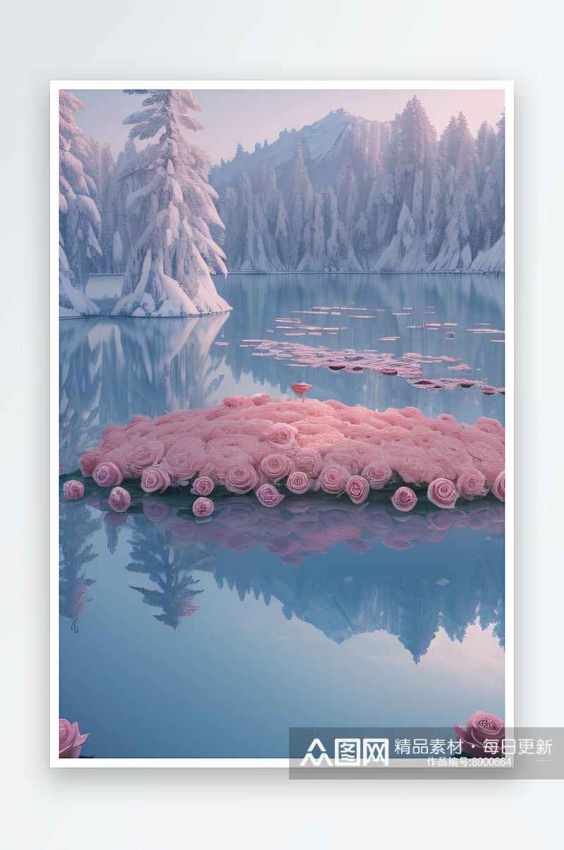 冰湖花海玫瑰倒影迷人素材