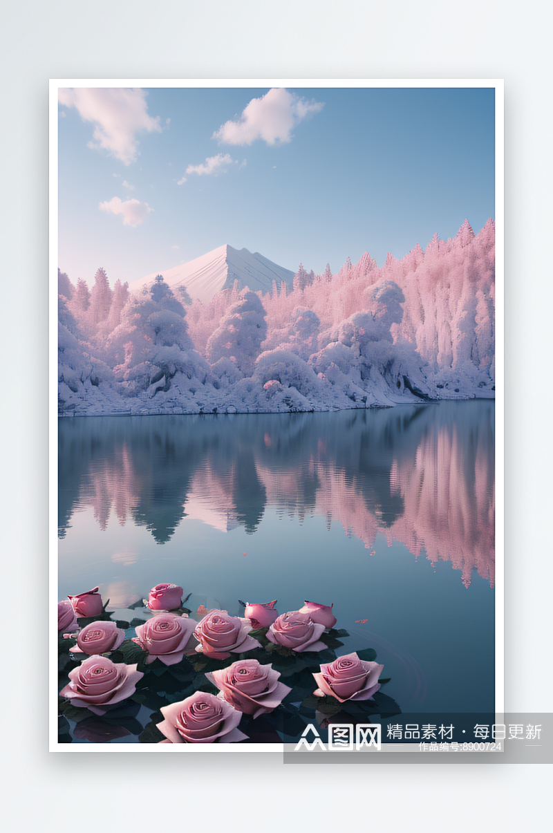 玫瑰花海冰湖浪漫背景素材