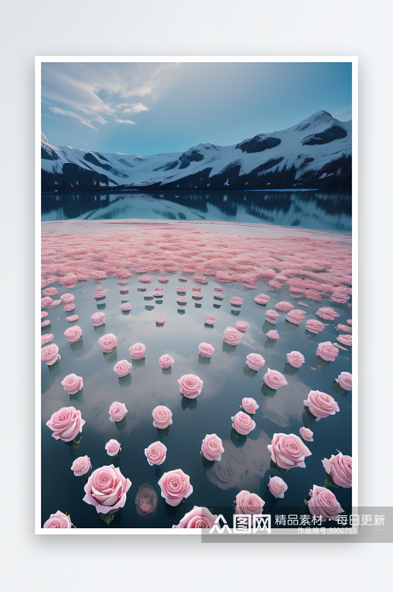 玫瑰花海冰湖浪漫背景素材