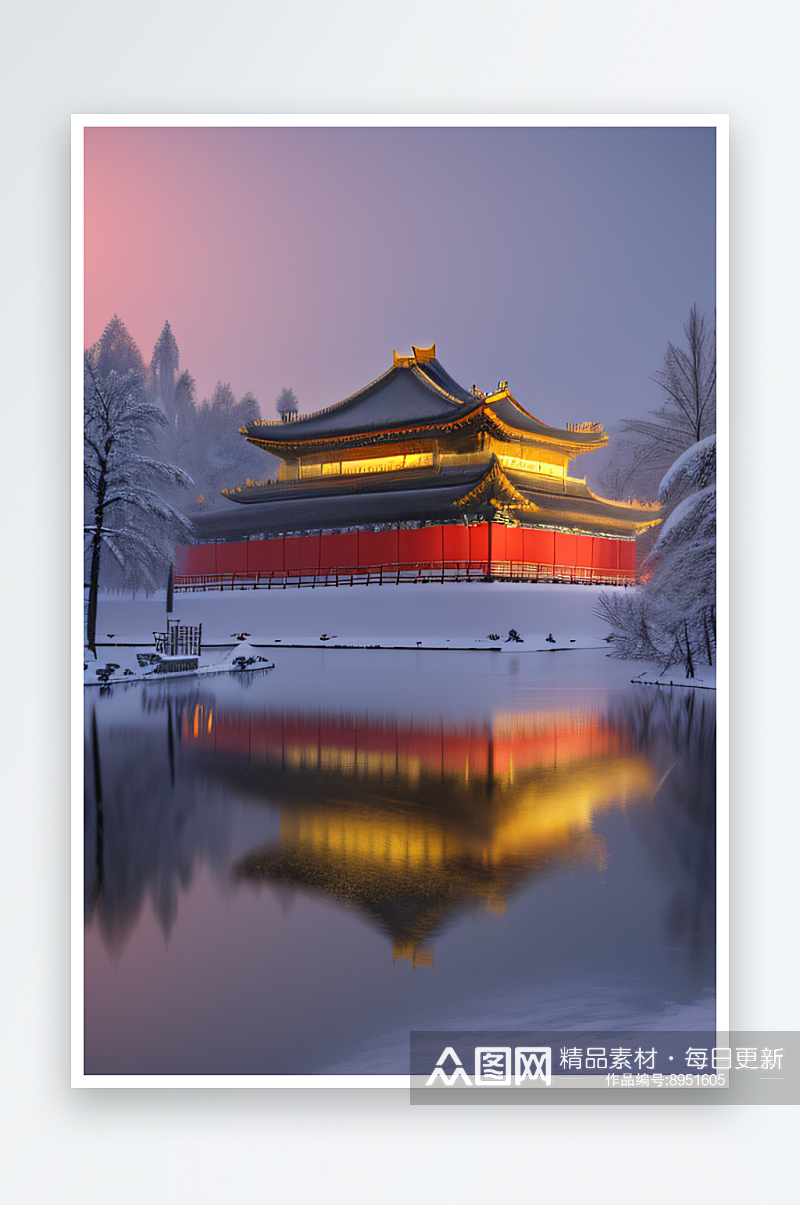 雪夜中式宫殿梦幻细腻8K素材