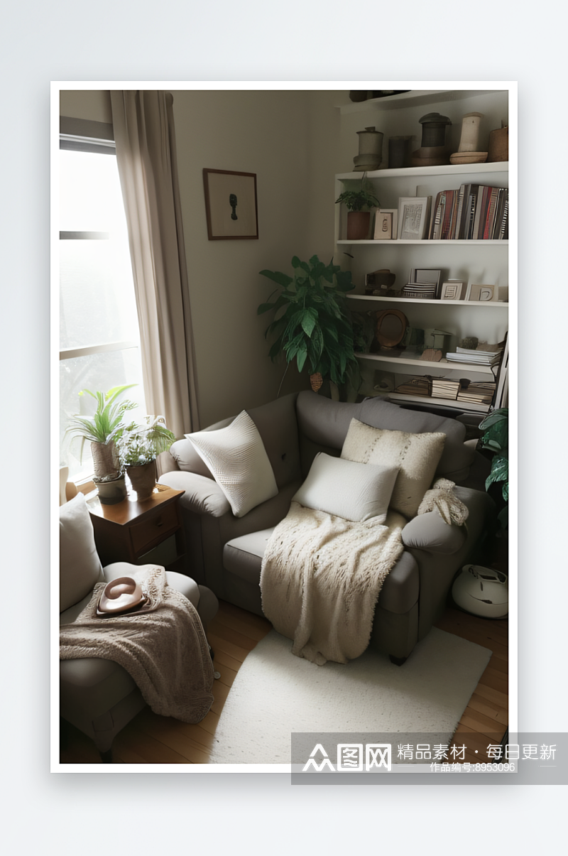 绿植点缀的温馨客厅宜人舒适素材