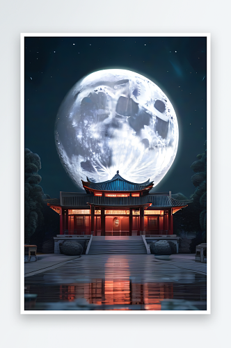 明月当空壮丽中国宫殿诗意画卷