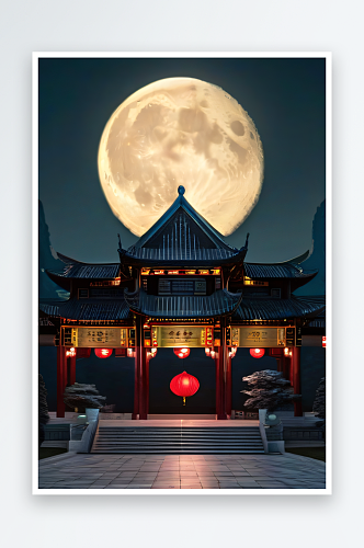 明月当空壮丽中国宫殿诗意画卷