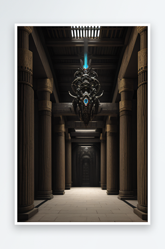 超写实古宫暗黑未来影像生物机械巨厅