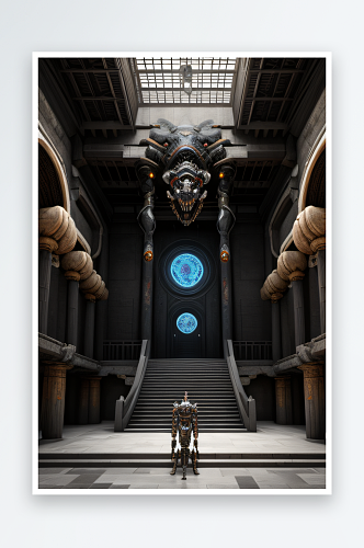超写实古宫暗黑未来影像生物机械巨厅