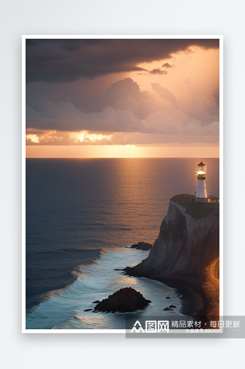 风暴中的海上灯塔素材