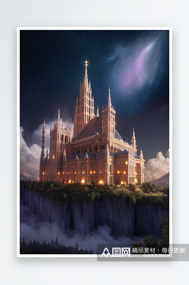 梦幻水晶宫超真实渲染星空下的童话般宫殿素材