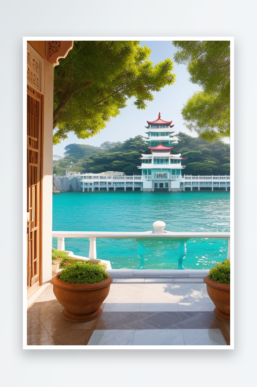 阳光下的海滨宫殿风光素材