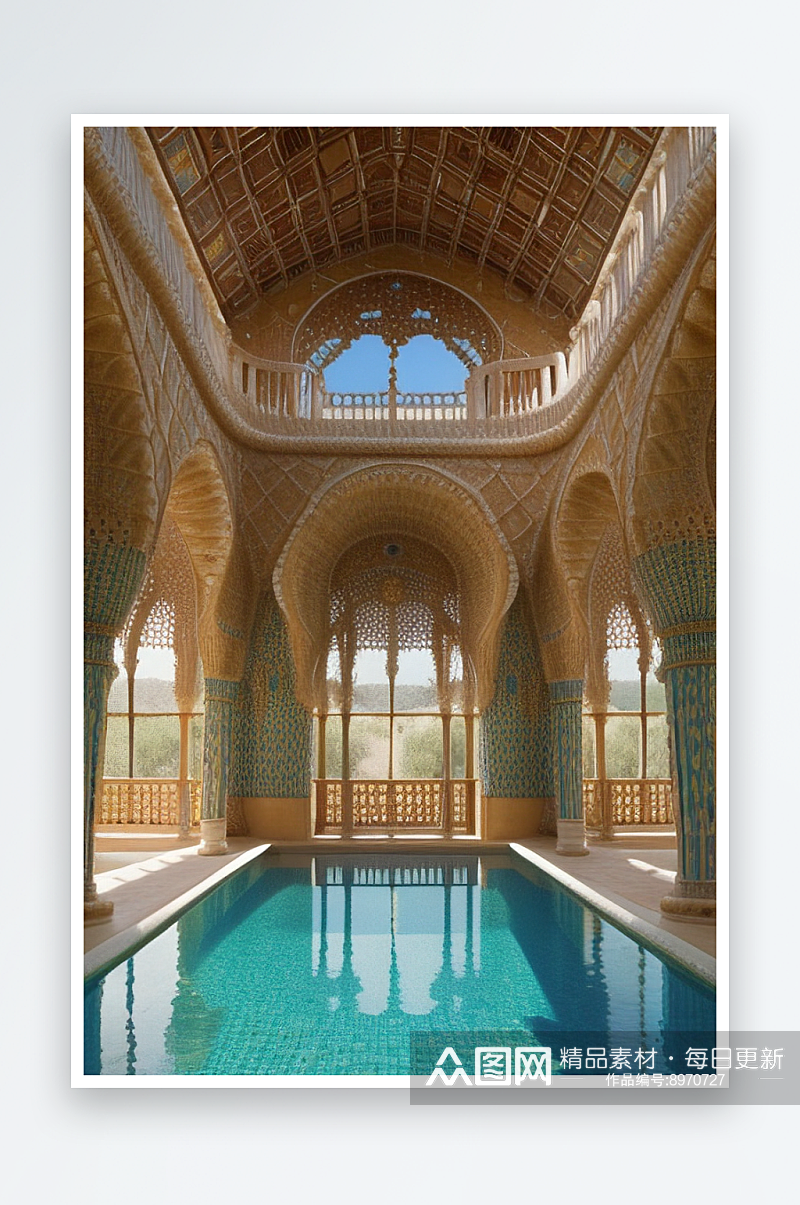 宫殿内部泳池的壮丽景观素材