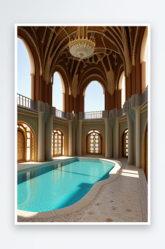 高迪风格宫殿的室内泳池