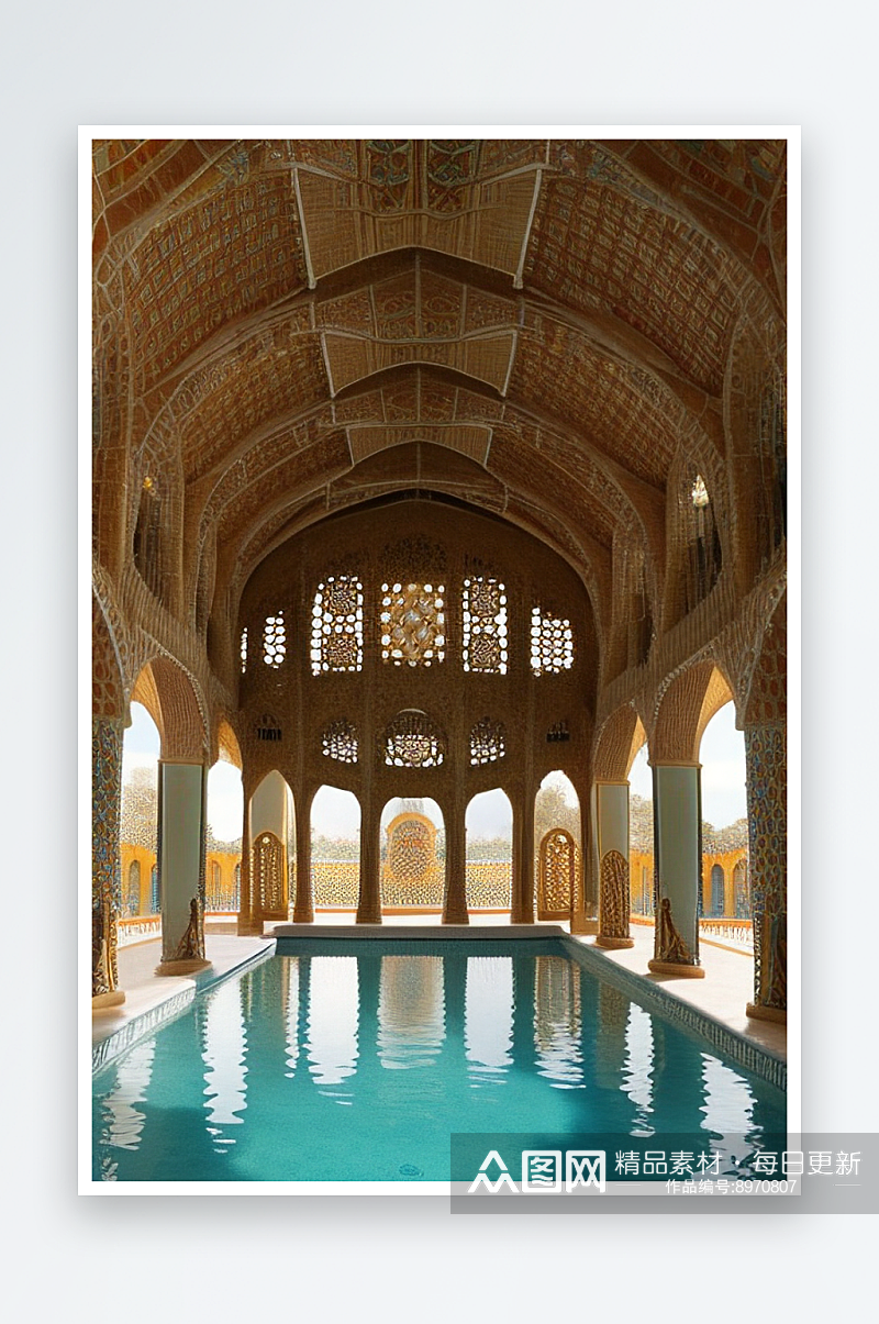 高迪风格宫殿的室内泳池素材