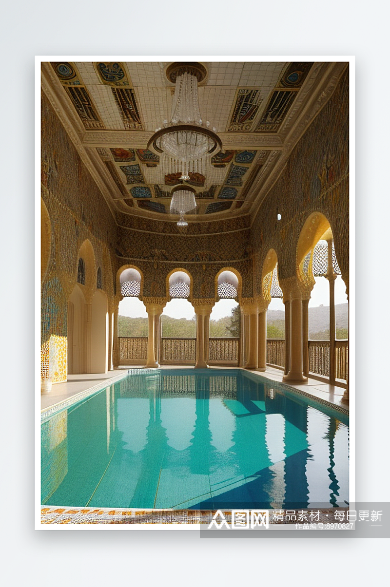 高迪风格宫殿的室内泳池素材