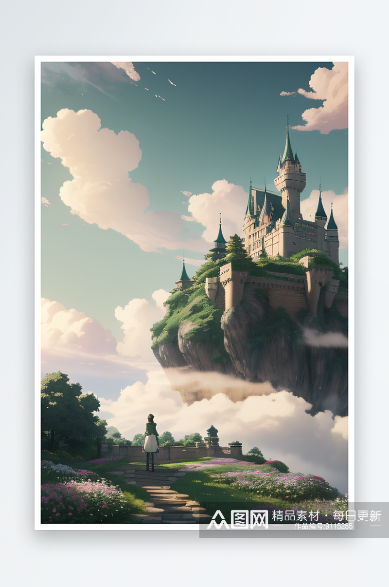 梦幻花园城堡云端之上素材